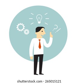 Businessman pointing at light bulb as having an idea symbol