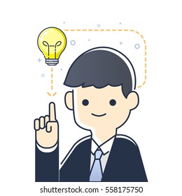 Businessman pointing to light bulb having a good idea, concept design, vector illustration.