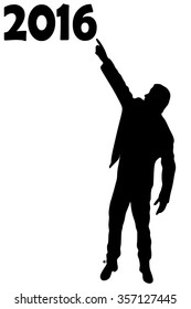 businessman pointing at numbers 2016 