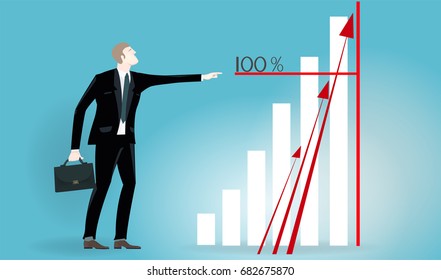 Businessman pointing on the bar char. Business concept collection. 