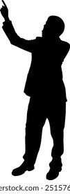Businessman pointing pose silhouette. People posing full body illustration.