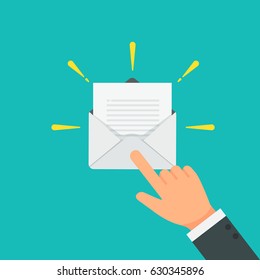 Businessman Pointing Or Press On The Email To Open Vector