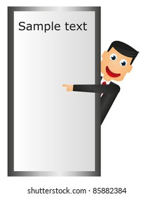 businessman pointing space advertising. vector. cartoon