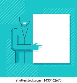 Businessman pointing space - shows to empty blank banner template with index finger - vector element