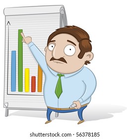 businessman pointing at statistics