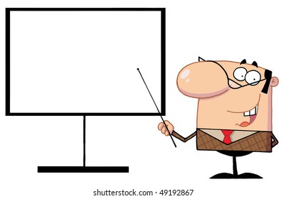 Businessman Pointing A Stick At A Blank Board