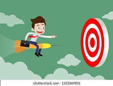 Businessman Pointing Success Flying On Darts Stock Vector (Royalty Free ...