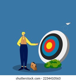 businessman pointing target archery target concept ,specific goal, clarify objective target concept, aiming at target concept.