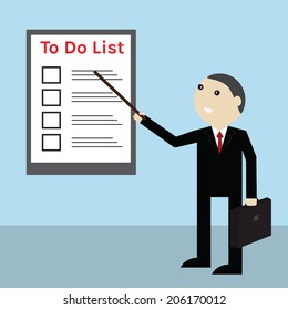 Businessman and pointing at to-do list. vector successful concept