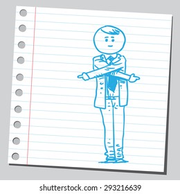 Businessman pointing in two different directions
