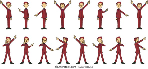 Businessman pointing up, down, left and right.