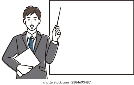 Businessman pointing to whiteboard and explaining