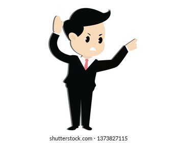 Businessman points angrily to his left