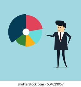 Businessman with points to chart concept Business concept, vector illustrator