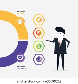 Businessman with points to chart concept Business concept,infographic, vector illustrator