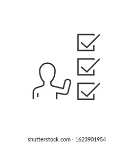 Businessman points his hand at check box linear icon