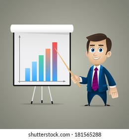 Businessman points on flipchart
