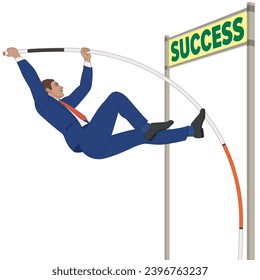 businessman pole vaulting over to success isolated on a white background