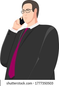 Businessman, politician, agent or manager  talking on the phone. Power man concept. View from the bottom, perspective view. Vector flat illustration.