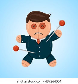 Businessman or politician doll voodoo vector flat isolated illustration. Political or business competitor concept