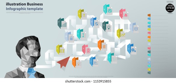 Businessman Polygon with icon,Paper fold,Folder icon,Vector illustration Business Infographic template.