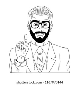 Businessman pop art cartoon in black and white