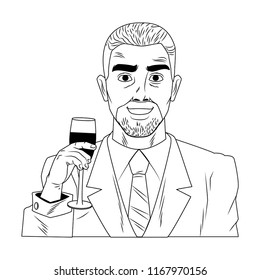 Businessman pop art cartoon in black and white