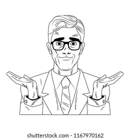 Businessman pop art cartoon in black and white