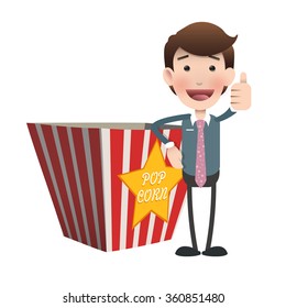 businessman with popcorn box