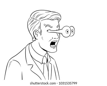 Businessman with popping eyes coloring vector illustration. Isolated image on white background. Comic book style imitation.