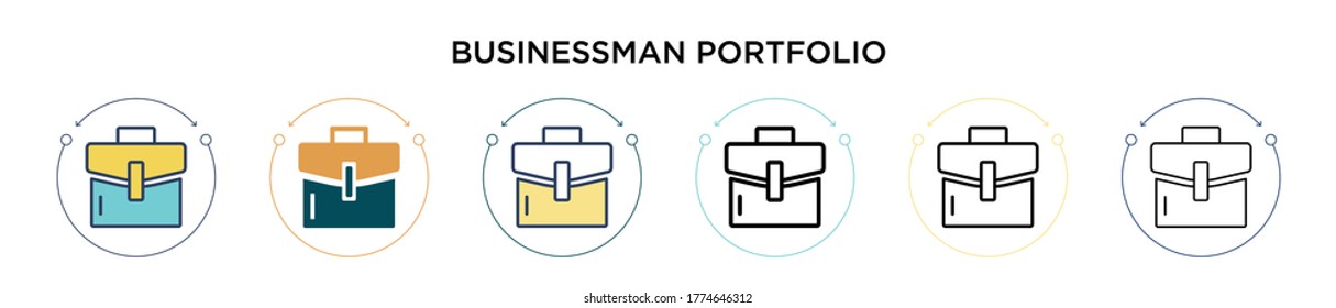 Businessman portfolio icon in filled, thin line, outline and stroke style. Vector illustration of two colored and black businessman portfolio vector icons designs can be used for mobile, ui, web