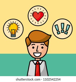 businessman portrait character happy idea love and exclamation