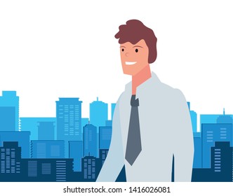 businessman portrait city street icon vector ilustrate