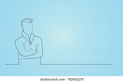 Businessman portrait with folded hands thinking isolated on blue background. For web site,poster,placard,ad,cover magazine and print materials.Creative art, modern drawing concept,vector illustration