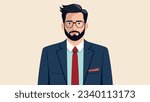 Businessman portrait vector - Illustration of middle aged man in suit with glasses and beard, face and upper body