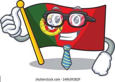 Businessman portugal flag folded on cartoon table