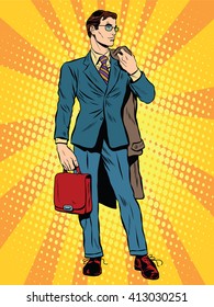 businessman in the pose of David