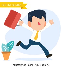 businessman pose and gestures  running with briefcase cute character cartoon flat design style isolated vector art concept illustration