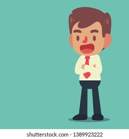 businessman pose and gestures standing with folded arms cute character cartoon flat design style isolated vector art concept illustration