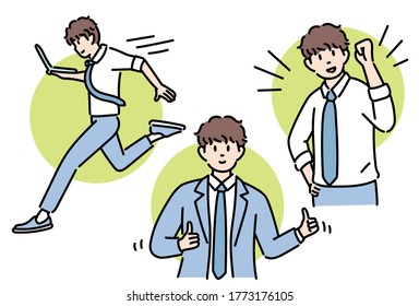 A businessman is posing confident. hand drawn style vector design illustrations. 