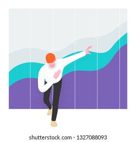 Businessman posing in front of data chart. Finance and business concept illustration.