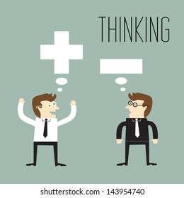 Businessman with positive thinking and Businessman with negative thinking