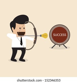 Businessman prepare to launch idea arrow to target