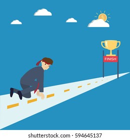 Businessman prepare for running to the trophy cup : Business concept flat design vector illustration