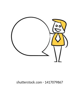 businessman present blank speech bubble yellow hand drawn theme