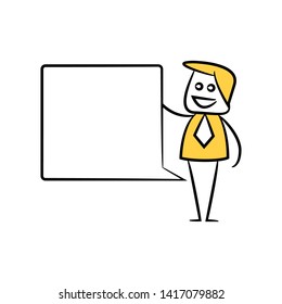 businessman present blank speech bubble yellow hand drawn theme