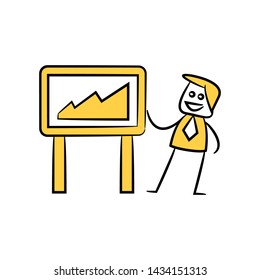 businessman present graph icon yellow stick figure theme