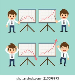 Businessman present growing and present descending vector illustration 