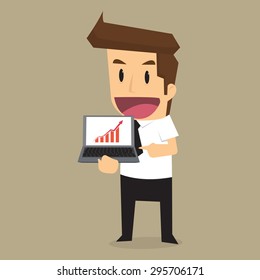 businessman present income chart with the notebook. vector