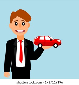 businessman present new car in hand
